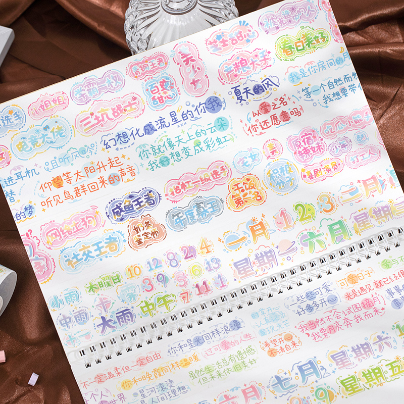 语闲brush文字胶带二弹花体数字手账素材diy装饰可爱日记特油贴纸