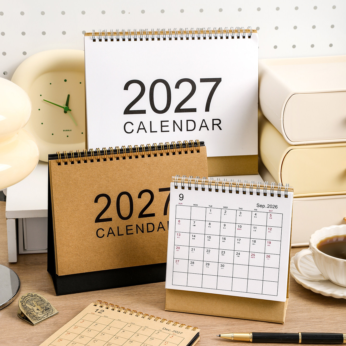2027年ins风台历定制 复古简约办公日历2026桌面摆件月历自律打卡