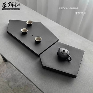 简约石材茶台家用茶海黑色天然石茶托 创意乌金石茶盘轻奢托盘中式