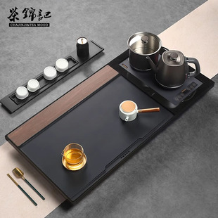 一体烧水壶上水智能电磁炉办公室家用茶盘台 乌金石茶盘全自动套装