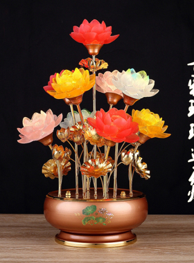 led七彩仿琉璃莲花灯供佛灯插电佛前观音长明灯供灯 佛堂寺院家用