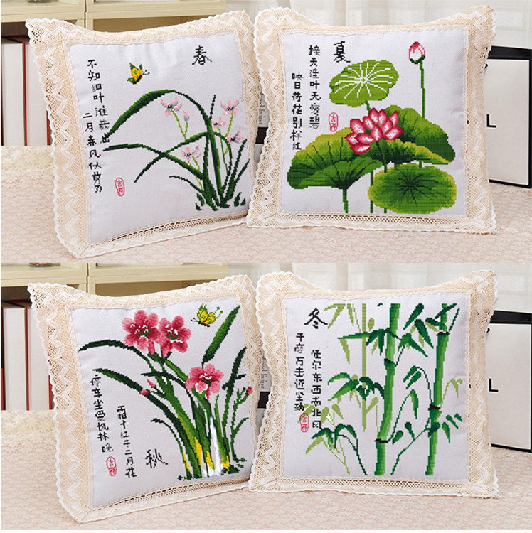 印花十字绣抱枕春夏秋冬中国风花草系列新款卧室客厅沙发靠枕|ruв категории домашний ткань, вышивка крестом и инструментов, принадлежностей, вышивка крестом suite - от Buy2taobao.com для оказания профессиональной услуги покупки агента Taobao