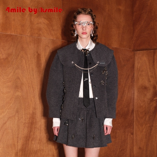 4MILE BY KSMILE | 里约艺术娃娃领花苞袖羊毛外套小香风短款上衣