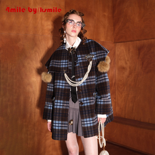 4MILE BY KSMILE | 诺丁山街角手工羊毛珠链披肩毛球短款格子大衣