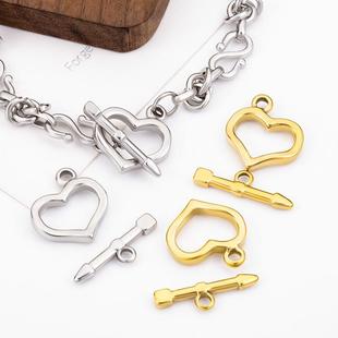 钛钢18k包金爱心OT扣饰品diy手工项链手链心形连接扣个性扣头配件