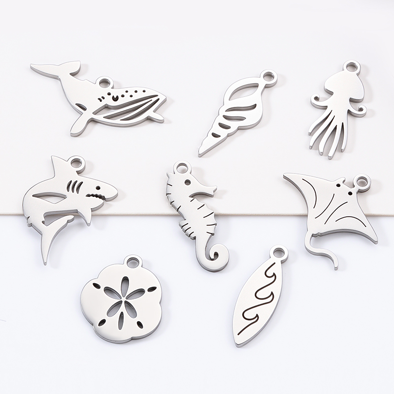 钛钢抛光鲸鱼吊坠diy饰品项链手链海洋生物小挂件手工冰淇淋吊饰