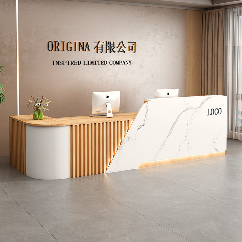 前台接待台桌商用便利店吧台圆弧美容院服装超市可定制店铺收银台图片