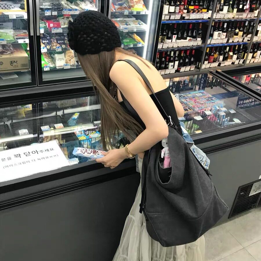 2025新款小众jennie明星同款手工帆布包托特包通勤单肩斜挎水桶包