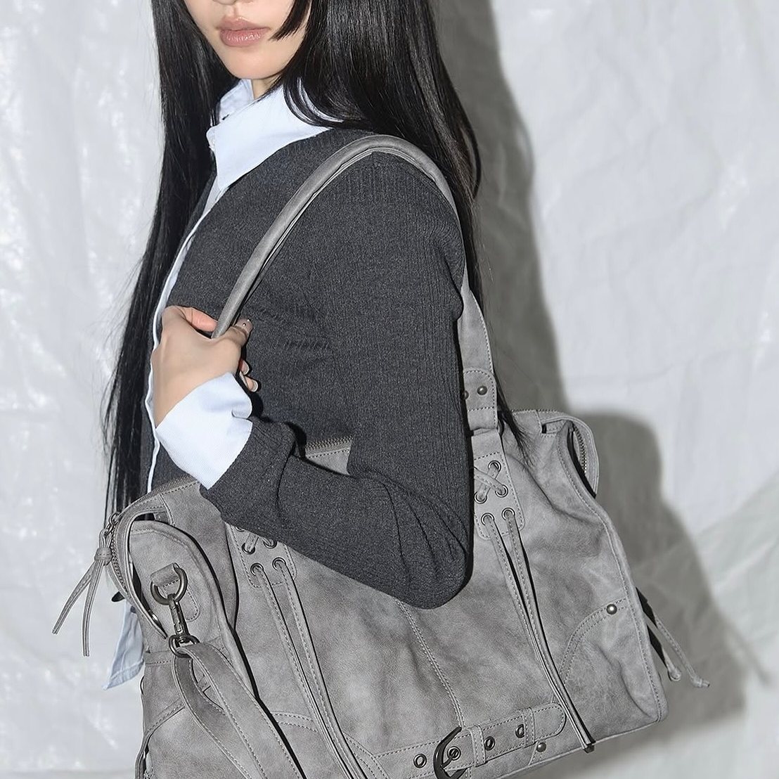 韩系小众fancy club机车包女托特包手提单肩斜挎大容量通勤包