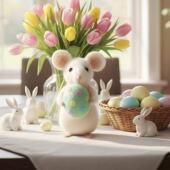 KJ26103亚马孙独立站成品羊毛毡戳戳乐复活节小老鼠卡哇伊萌摆件