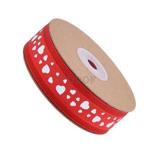 韩版双边涤纶雪纱带印爱心丝带装饰包装带diy发饰发夹红绸带20码