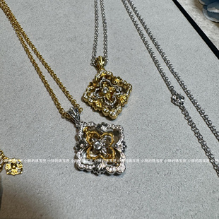 意大利拉丝工艺歌剧院蕾丝镂空项链女进口仿真钻石V金18K双色金