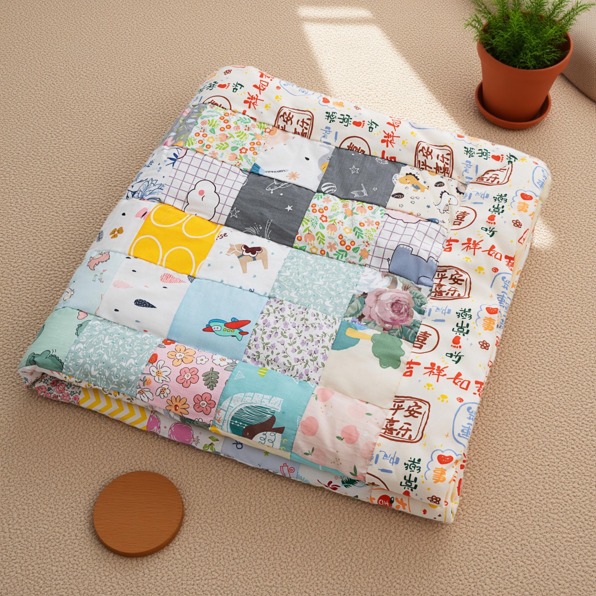 宝宝手工棉花百家被婴儿纯棉抱被新生儿四季包被百福被小棉被春夏