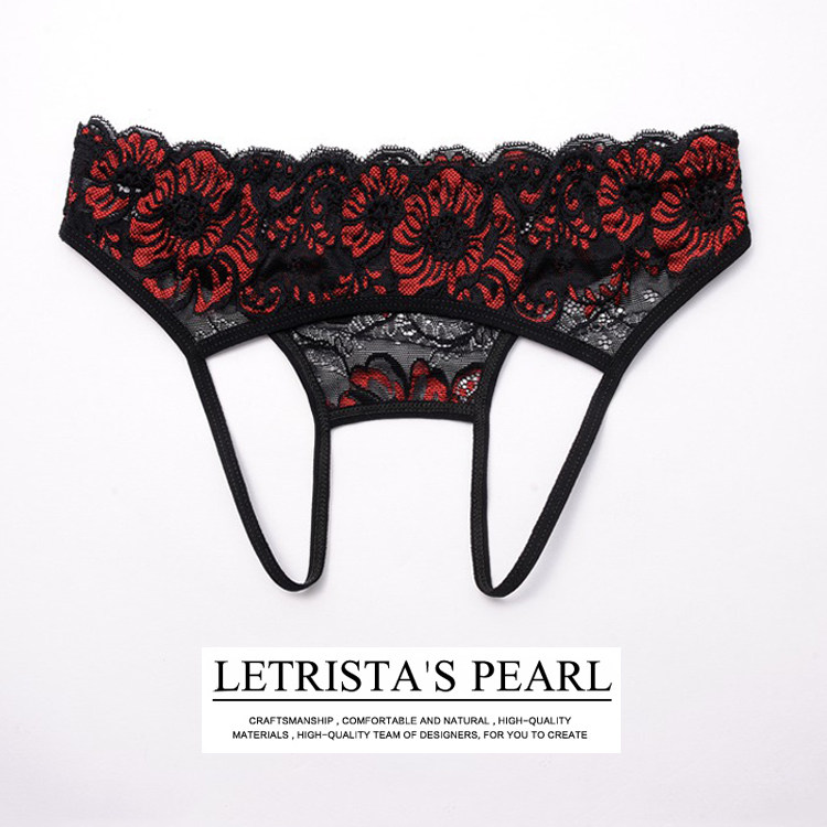 火辣开裆全透明丁字裤性感蕾丝诱惑欧美蕾丝内衣前后开档t裤女薄