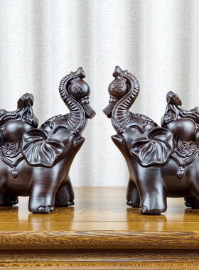 黑檀木雕大象摆件一对实木