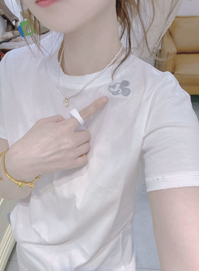 欧洲站2025春季新款米奇图案刺绣短袖t恤女时尚洋气百搭套头上衣