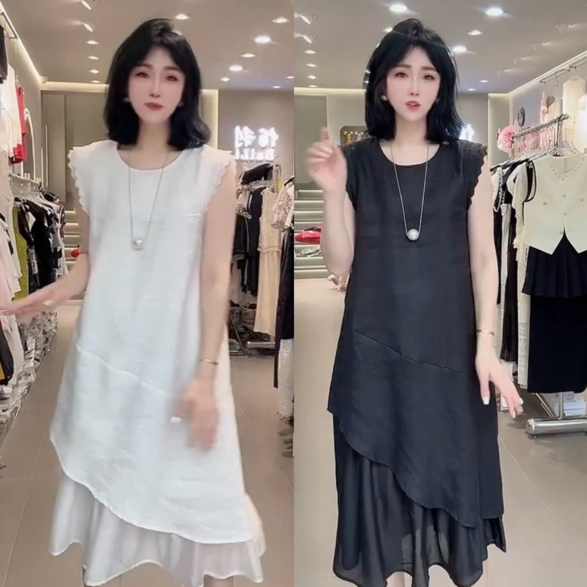 欧洲站2025夏季新款纯色拼接纽扣连衣裙女时尚洋气销售中长款裙子