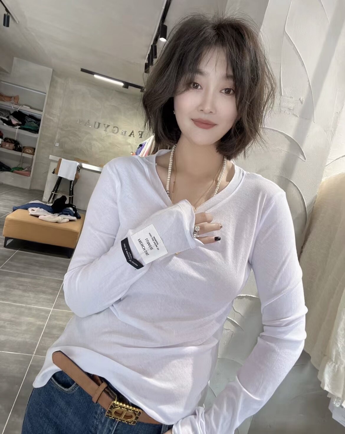 薄款棉女百搭长袖贴标