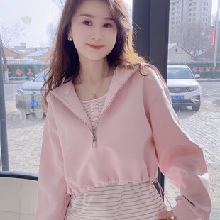 短款 欧洲站2026春季 两件套女拼接纽扣圆领t恤 时尚 连帽卫衣潮 新款