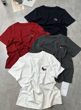 欧洲站2025冬季新款小马图案贴标短袖t恤女时尚洋气百搭套头上衣