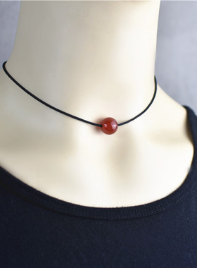 手工定制男女情侣单颗黑玛瑙项链