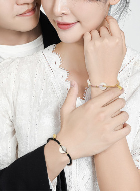 平安扣情侣手链时尚个性情侣款小众设计珍珠编织福气手饰