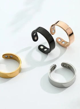 新款不锈钢磁石戒指磁性开口止鼾指环双磁性健康时尚饰品配饰