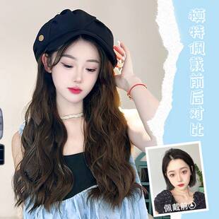 帽子假发一体女长发短发夏天水波纹全头套仿真发云朵帽假发帽子女