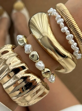 欧美饰品 时尚感不规则褶皱手镯 轻奢风合金bracelet套装新款