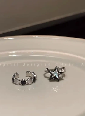 撞色幸运星石开口戒指女ins百搭个性情侣食指戒时尚气质指环