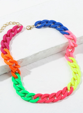in风爆款饰品 时尚龙彩色亚克力嘻哈风个性夸张扁项链女