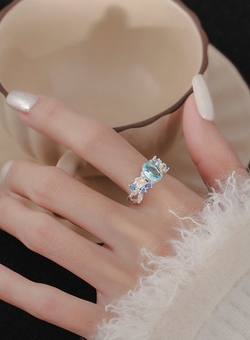 2025年新款爆款花仙子蓝绣球花戒指女中古高级感精致钻戒
