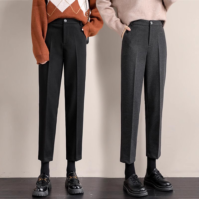 高腰直筒裤八分烟管裤毛呢