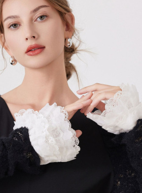 女款蕾丝层叠假袖口卫衣手套