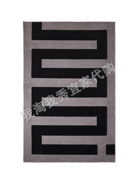 宜家代购 布洛卡塔 地毯 黑色/灰色 105x160厘米儿童地毯几何图案