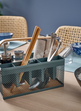 宜家国内代购 维派菲斯 餐具托架 竹灰蓝色 厨房置物架收纳整理篮