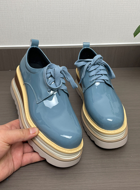 DE LI 厚底松糕鞋女春秋季新款休闲百搭系带单鞋小个子时尚增高鞋