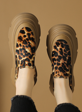 真皮马毛高跟单鞋女小个子轻便舒适厚底松糕鞋2024年新款春秋女鞋