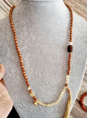 风韵黎6mm老山檀创意项链手串黄发晶沉香珍珠点缀