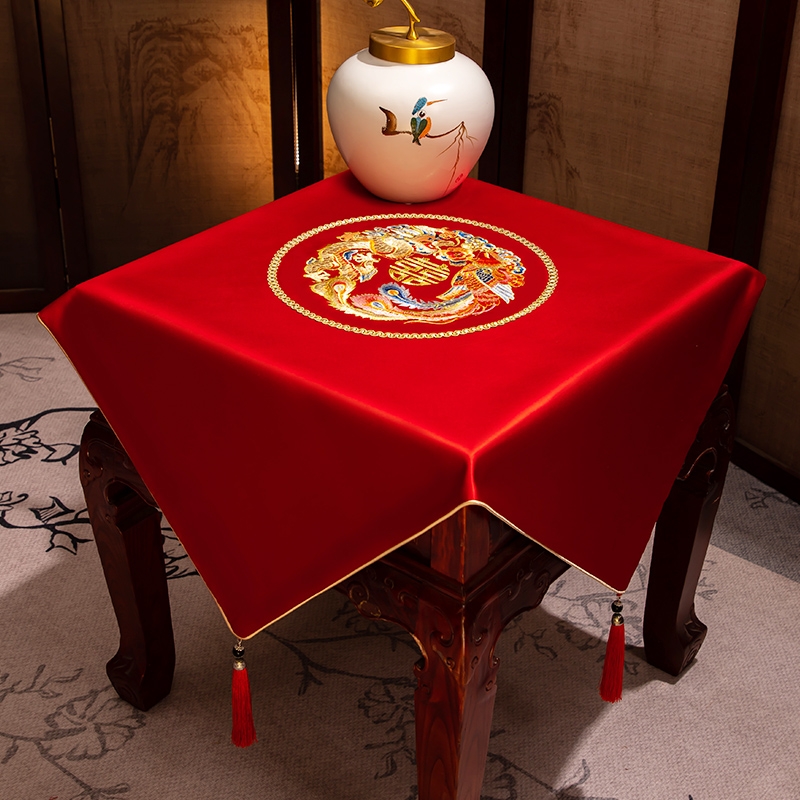 中式桌布红色喜字餐布防尘盖布