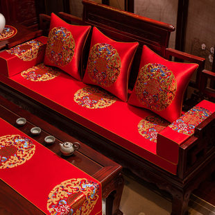 新中式红木沙发坐垫实木家居沙发垫罩套轻奢罗汉床五件套垫子定做