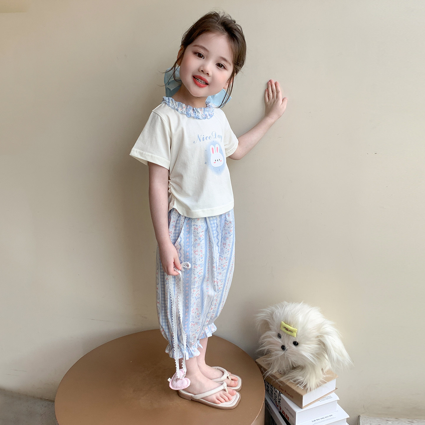 女童卡通花边套装夏季2026新款女宝宝洋气时髦夏装韩版休闲两件套