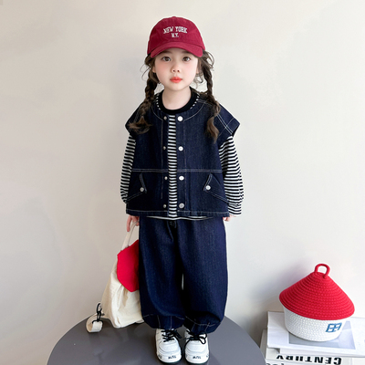 女童牛仔套装2026新款春装女宝宝洋气时髦春季小女孩儿童三件套潮