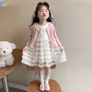 女童套装春秋2026新款儿童春季洋气女宝宝时髦春装裙子网纱连衣裙
