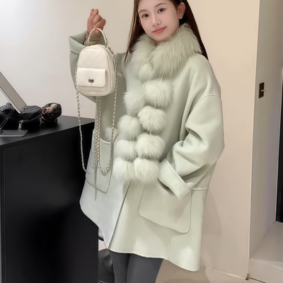 TOO家-款羊毛外套(配可拆卸真狐狸毛毛领)(含68.8澳毛)25685542GY