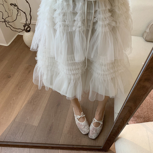 芭妮Bonnet-26年早春韩系荷叶边网纱中裙半身裙C06-7003