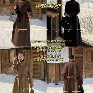 25105 配腰带 辛迪.AmoreAngel 形十足堆领设计加厚磨毛呢子大衣