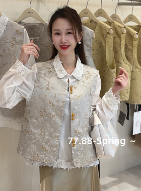 77.88 小香风-工花朵拼接宽松百搭气质小女人小个子纯爱小衫80175