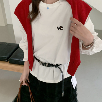 SUSAN-26年早春韩系卡通小狗刺绣小衫QL912春