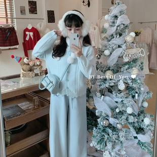 BEST OF YOU-龙色系暖色特色蝴蝶结扣子保暖毛衣(毛毛围脖)9980.